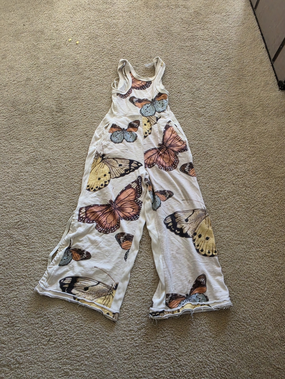 Girls White Butterfly Print Wide-Leg Romper